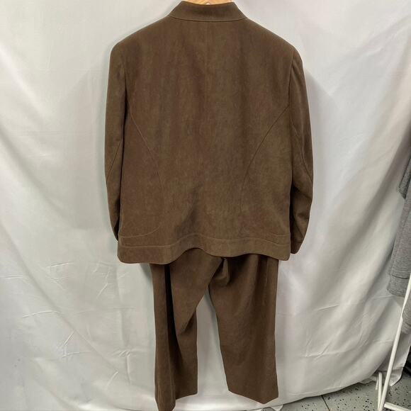 Vintage 80's Doncaster Pant Suit Set womens 14 Soft Faux Suede Classic Brown - Picture 9 of 16